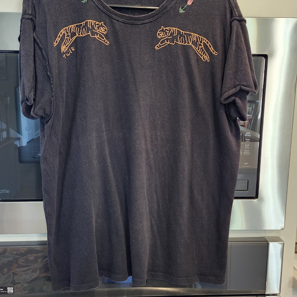 We The Free Black Tee with Tiger Embroidery